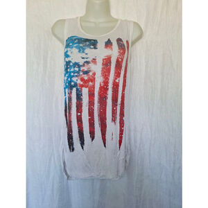 Women's deb Tank Top M White Red American flag sleeveless soft stretch
